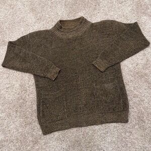 90s Vintage Outdoor Red Knit Sweater | Brown Textured Mock Neck | Small